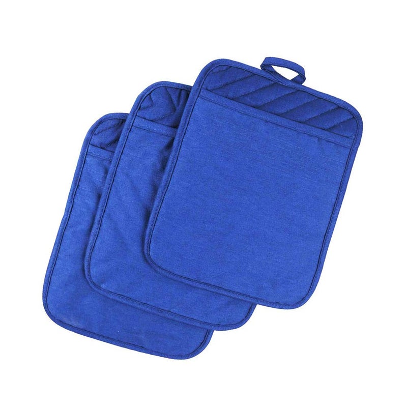 Anyi Pot Holders for Kitchen Heat Resistant, Cotton Hot Pads for Counter Table, Blue Kitchen Pot Holders with Pocket - Image 1